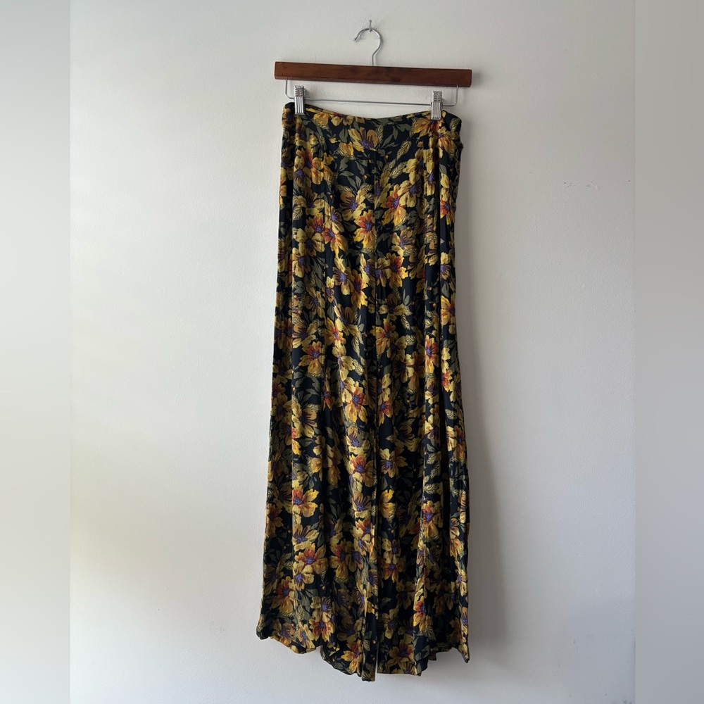 Free People Floral Wide Leg Pants - Black with Yellow Floral Print